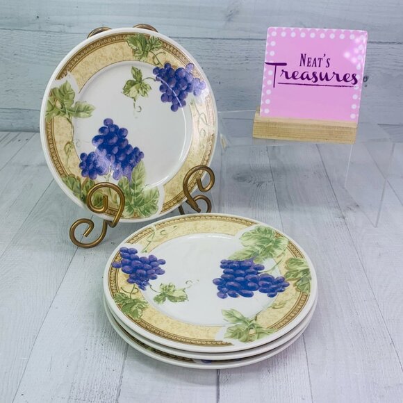 Gibson Designs FRUIT GROVE Cherries Peaches Fruit Rim Trim Salad Plates Set 4 - Picture 1 of 11